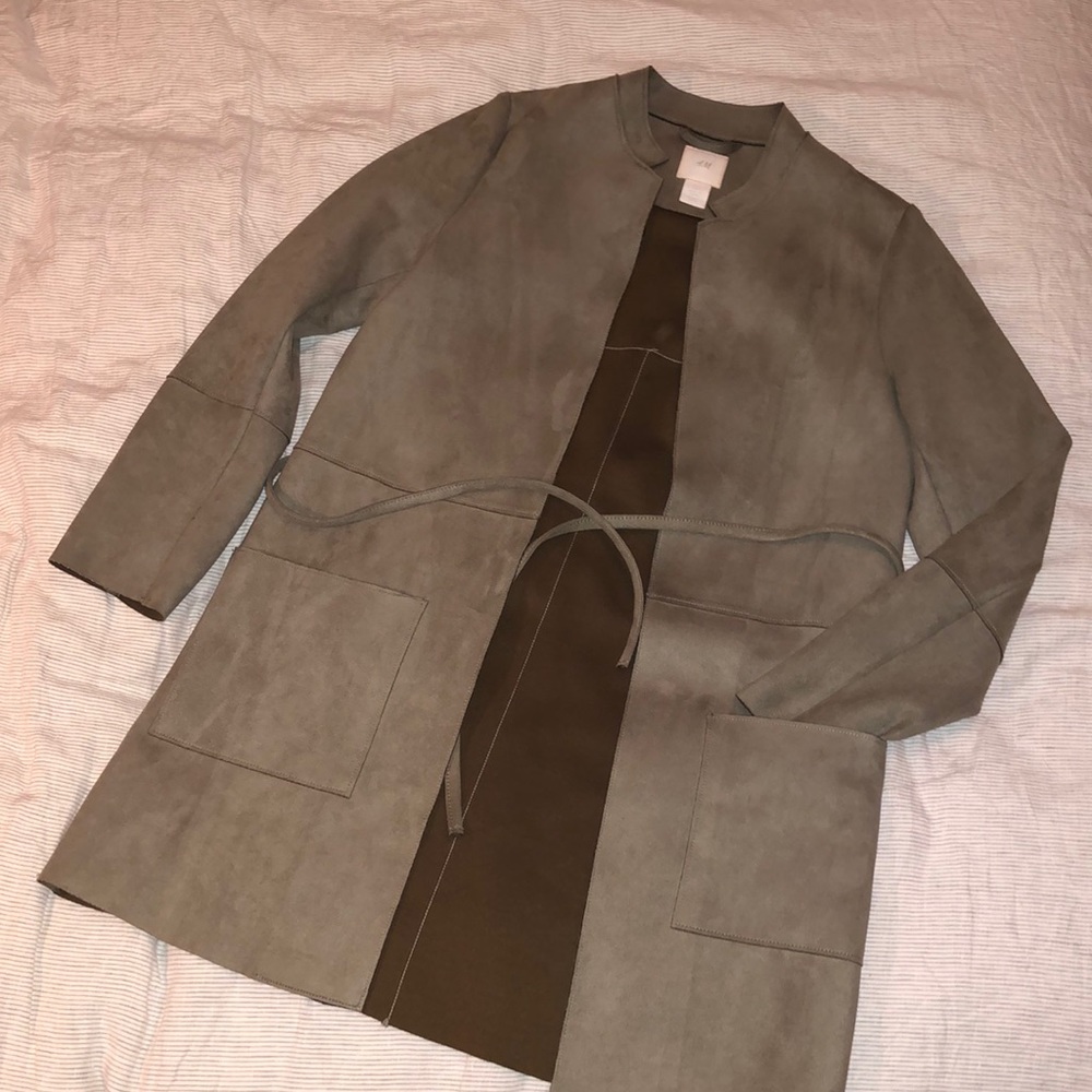 H&M faux suede beige green paneled jacket womens 4